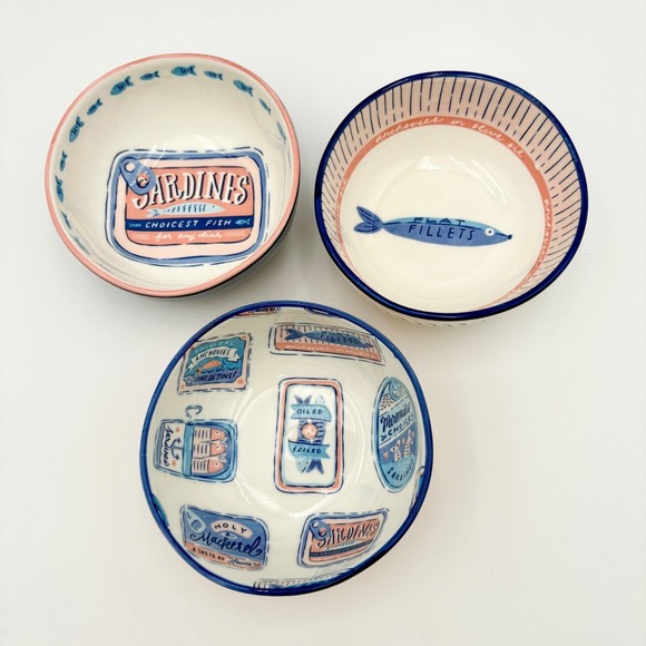 PRIMA DESIGN Novelty Ceramic Bowls  Set of 3 Ceramic Sardine Anchovy Bowls - Picture 1 of 4